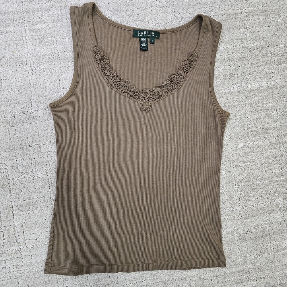 Lauren Ralph Lauren Brown Lace Trim Tank Top